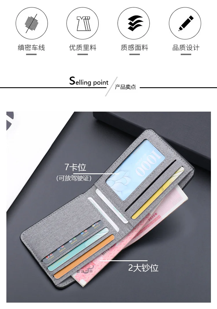 Canvas Men Wallet Black/blue/gray Card Holder Wallet Male Money Bag ID/photo/bank Holder Short Purse Credit Card Case Bag