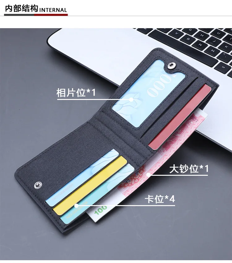 Canvas Men Wallet Black/blue/gray Card Holder Wallet Male Money Bag ID/photo/bank Holder Short Purse Credit Card Case Bag