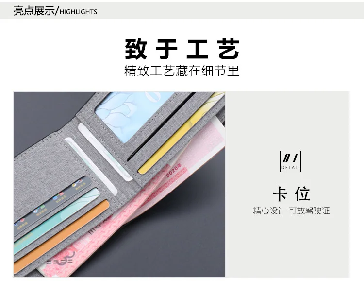 Canvas Men Wallet Black/blue/gray Card Holder Wallet Male Money Bag ID/photo/bank Holder Short Purse Credit Card Case Bag