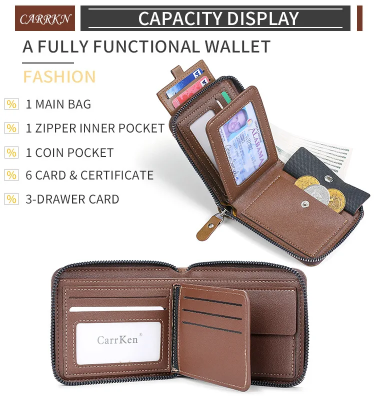 New Men Zipper Wallets Short Card Holder Vintage Male Wallet High Quality PU Leather Classic Coin Pocket Wallet For Boys 2025