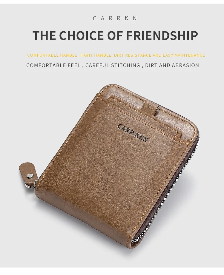 New Men Zipper Wallets Short Card Holder Vintage Male Wallet High Quality PU Leather Classic Coin Pocket Wallet For Boys 2025