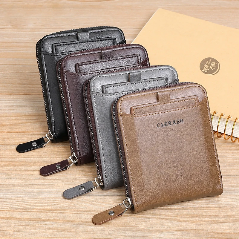 New Men Zipper Wallets Short Card Holder Vintage Male Wallet High Quality PU Leather Classic Coin Pocket Wallet For Boys 2025