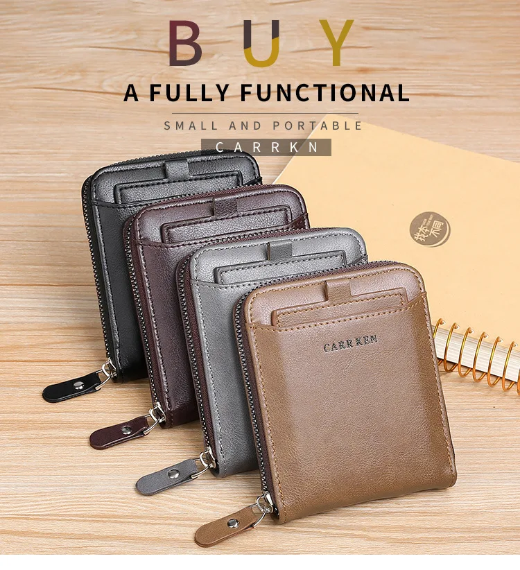 New Men Zipper Wallets Short Card Holder Vintage Male Wallet High Quality PU Leather Classic Coin Pocket Wallet For Boys 2025