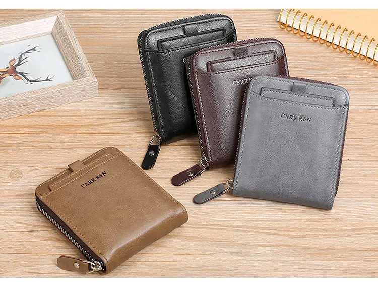 New Men Zipper Wallets Short Card Holder Vintage Male Wallet High Quality PU Leather Classic Coin Pocket Wallet For Boys 2025