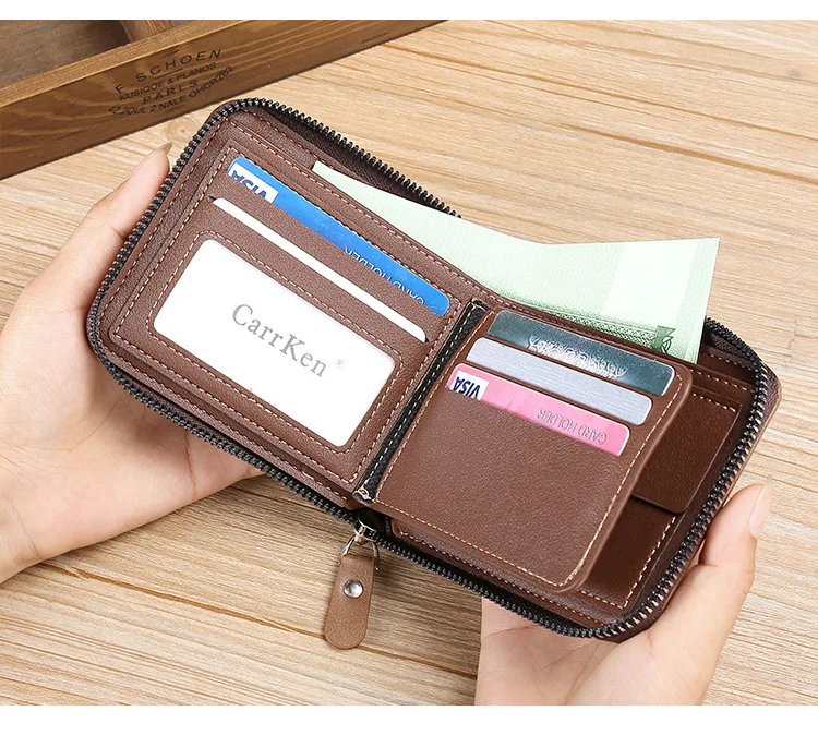 New Men Zipper Wallets Short Card Holder Vintage Male Wallet High Quality PU Leather Classic Coin Pocket Wallet For Boys 2025