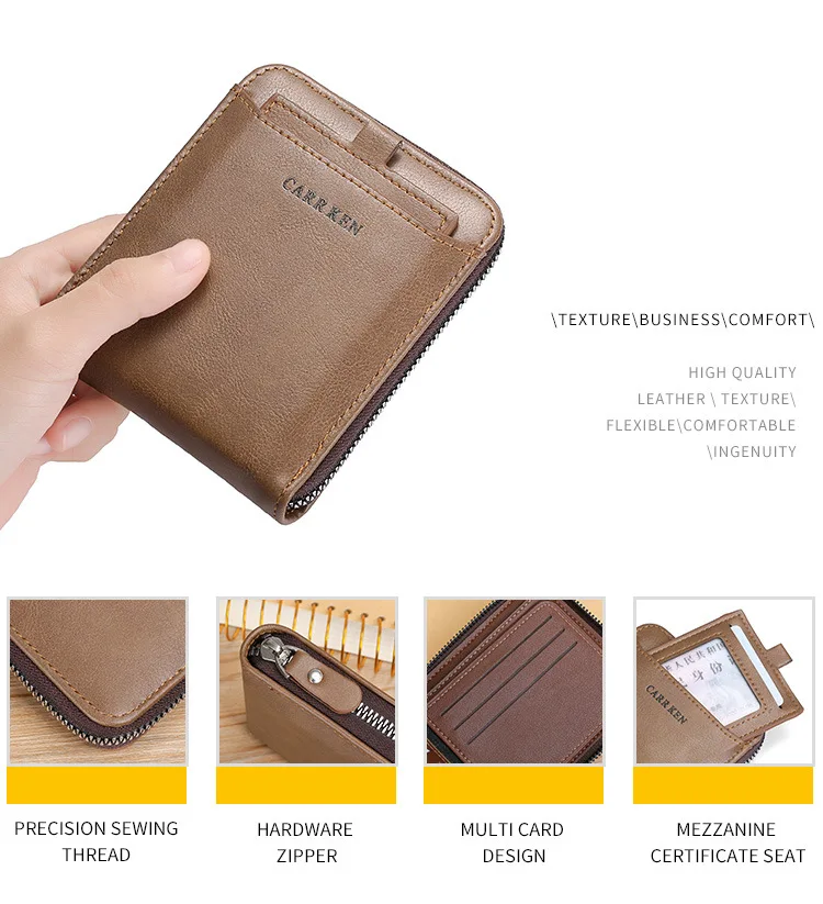 New Men Zipper Wallets Short Card Holder Vintage Male Wallet High Quality PU Leather Classic Coin Pocket Wallet For Boys 2025