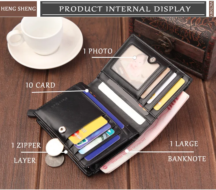 Vintage Men Leather Luxury Wallet Short Slim Male Purses Money Clip Credit Card Dollar Wallet Mens Card Purse
