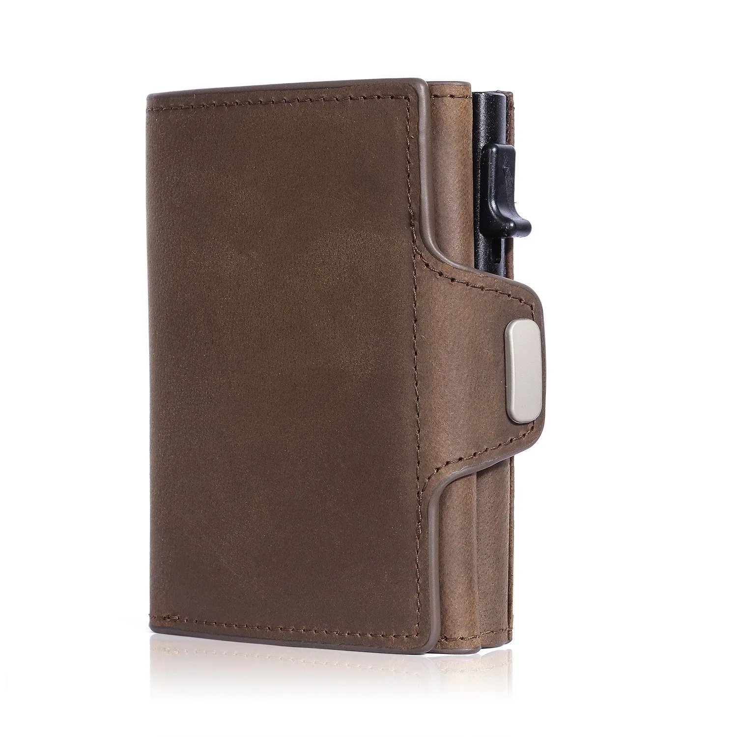 Pop-Up Credit Card Case with RFID Protection Pu Leather Wallet with Compartment for Notes and Coins for Men and Women