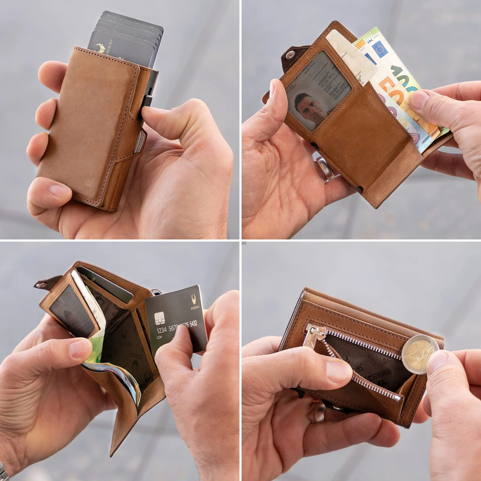 Pop-Up Credit Card Case with RFID Protection Pu Leather Wallet with Compartment for Notes and Coins for Men and Women