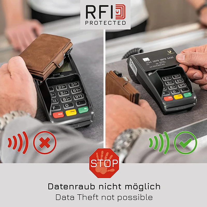 Pop-Up Credit Card Case with RFID Protection Pu Leather Wallet with Compartment for Notes and Coins for Men and Women