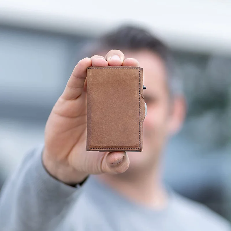 Pop-Up Credit Card Case with RFID Protection Pu Leather Wallet with Compartment for Notes and Coins for Men and Women