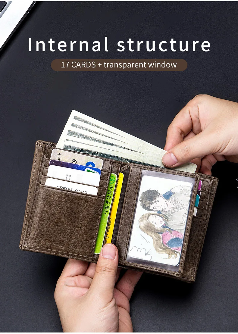 2023 Brand Genuine Leather Men's Wallet Cowhide Designer Male Purse Vintage ID Card Holder Luxury Money Bag