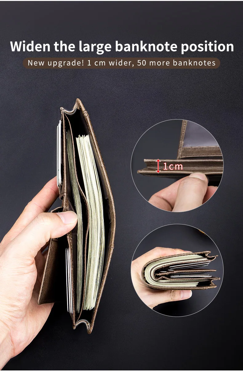2023 Brand Genuine Leather Men's Wallet Cowhide Designer Male Purse Vintage ID Card Holder Luxury Money Bag