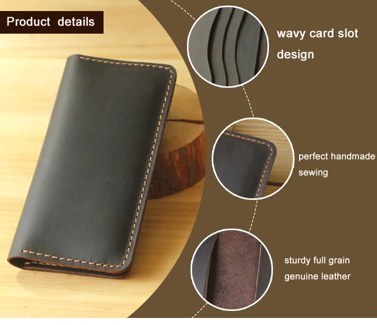 Handmade Vintage Crazy horse Genuine Leather Wallet men Leather long wallet clutch bag male purse money clips money bag