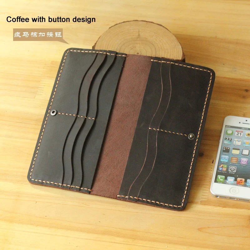 Handmade Vintage Crazy horse Genuine Leather Wallet men Leather long wallet clutch bag male purse money clips money bag