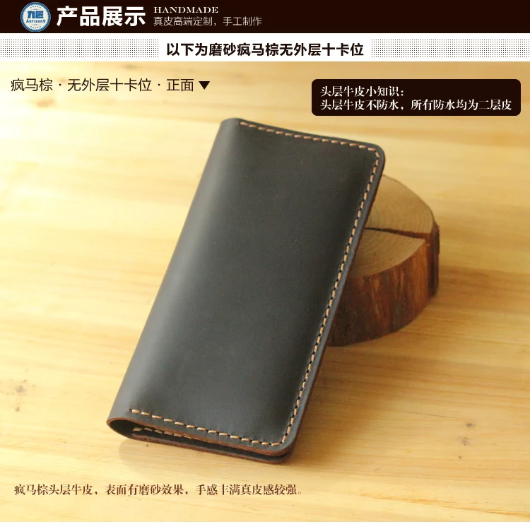Handmade Vintage Crazy horse Genuine Leather Wallet men Leather long wallet clutch bag male purse money clips money bag
