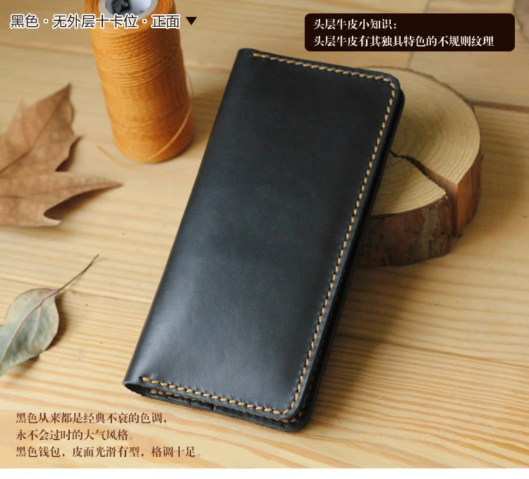 Handmade Vintage Crazy horse Genuine Leather Wallet men Leather long wallet clutch bag male purse money clips money bag