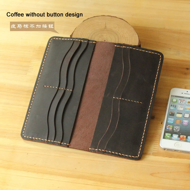 Handmade Vintage Crazy horse Genuine Leather Wallet men Leather long wallet clutch bag male purse money clips money bag