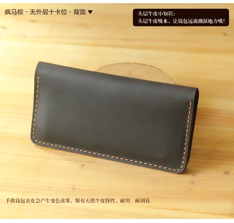 Handmade Vintage Crazy horse Genuine Leather Wallet men Leather long wallet clutch bag male purse money clips money bag