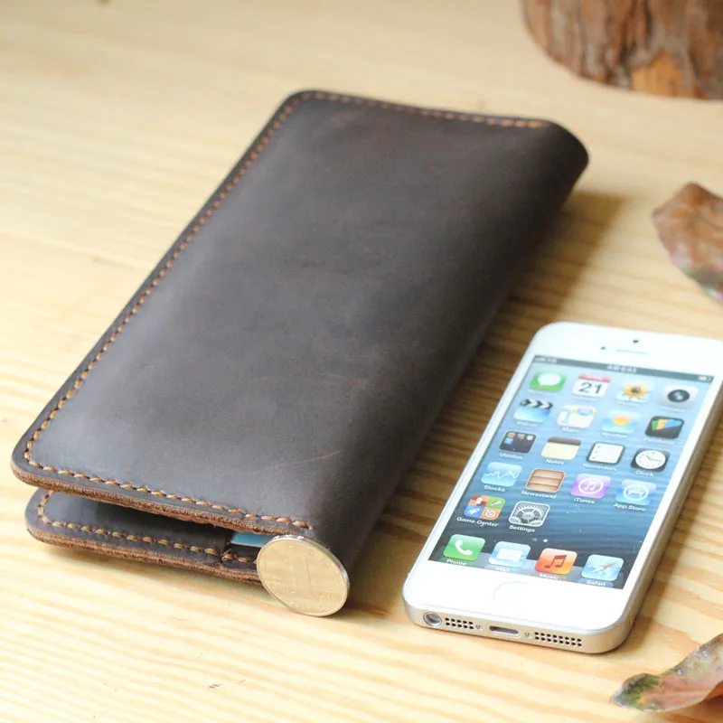 Handmade Vintage Crazy horse Genuine Leather Wallet men Leather long wallet clutch bag male purse money clips money bag