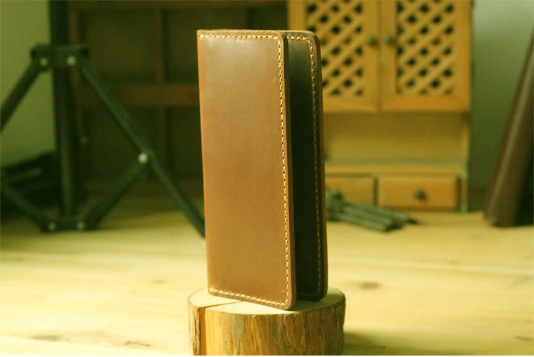 Handmade Vintage Crazy horse Genuine Leather Wallet men Leather long wallet clutch bag male purse money clips money bag