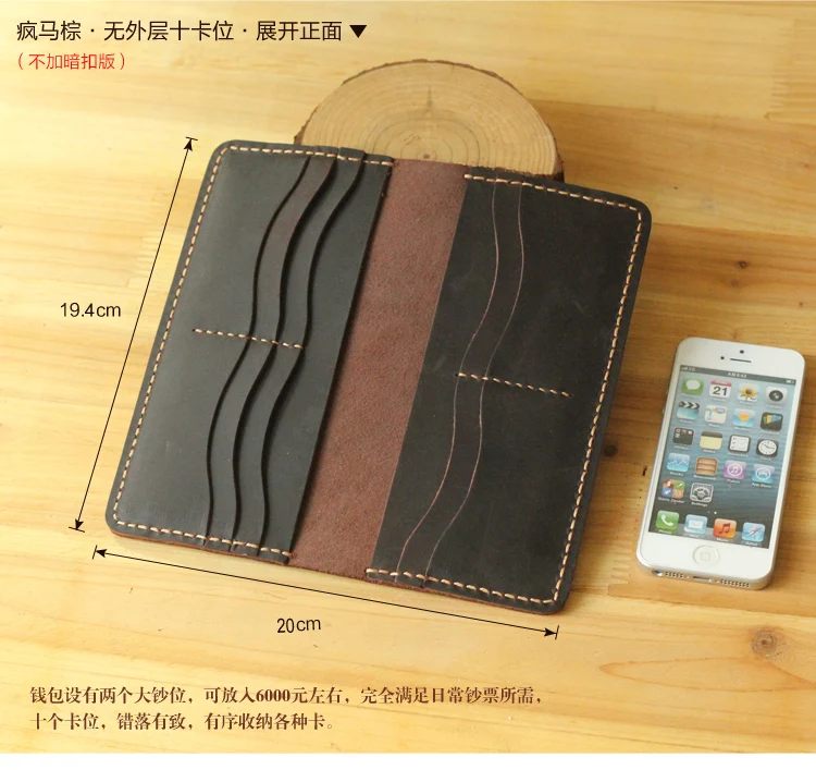Handmade Vintage Crazy horse Genuine Leather Wallet men Leather long wallet clutch bag male purse money clips money bag