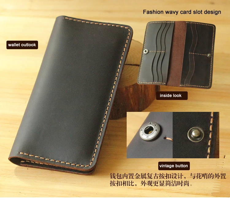 Handmade Vintage Crazy horse Genuine Leather Wallet men Leather long wallet clutch bag male purse money clips money bag
