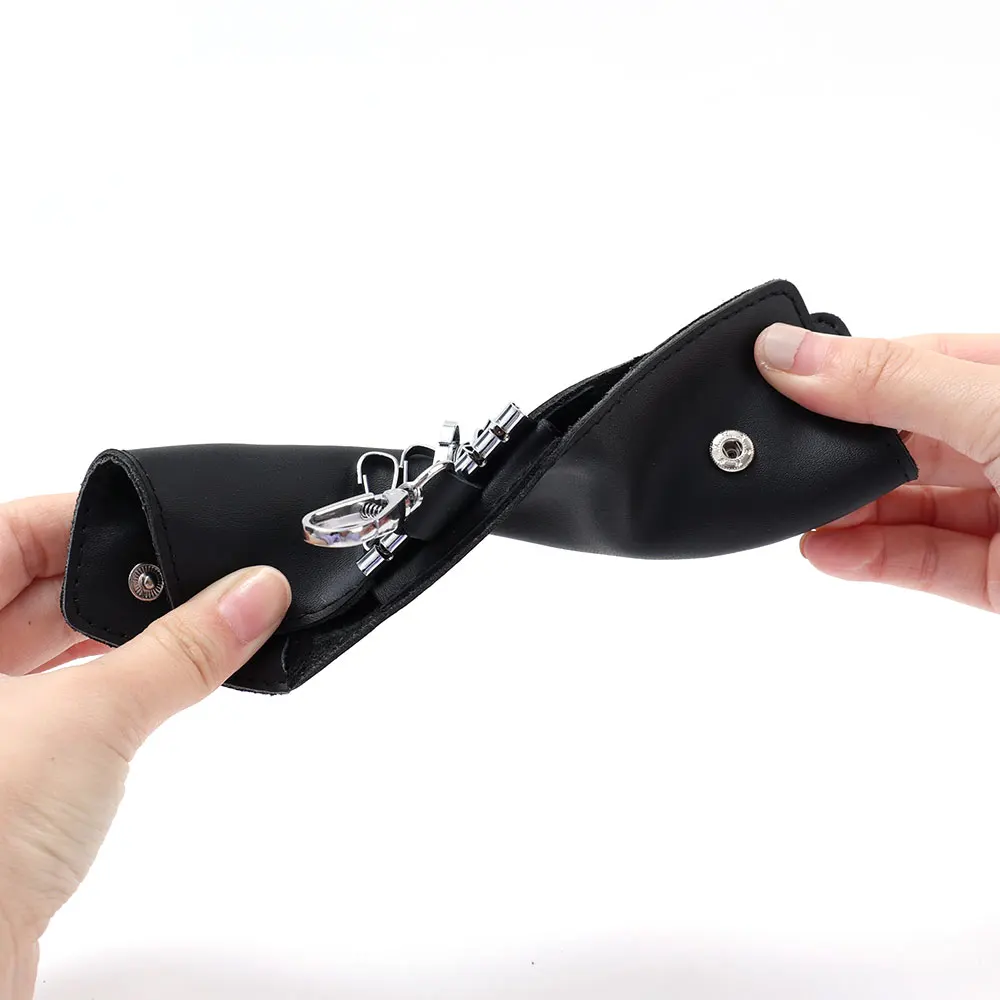 Portable Leather Housekeeper Holders Car Keychain Key Punck Bag Case Men Black Keys Wallet Cover Simple Solid Color Storage Bags