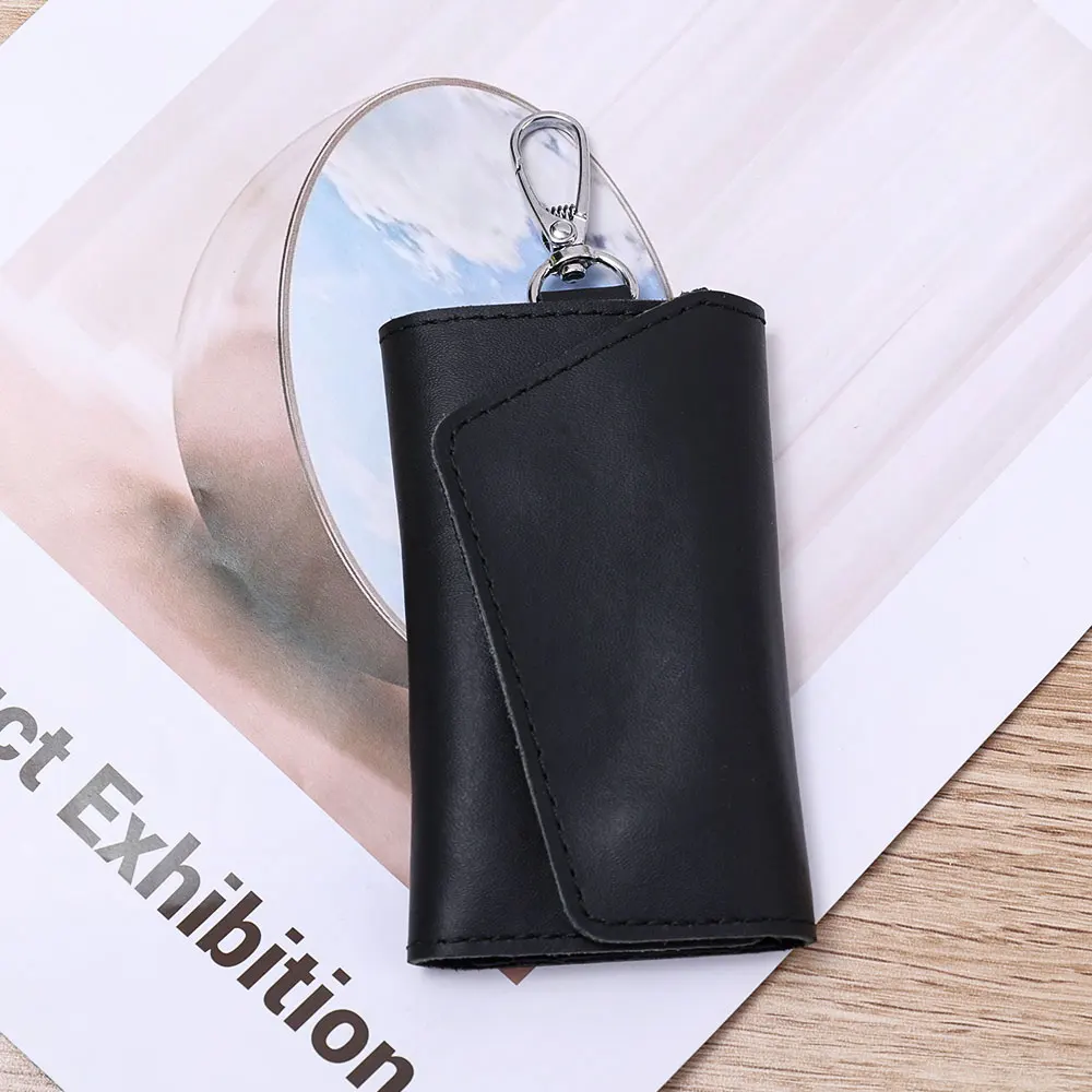 Portable Leather Housekeeper Holders Car Keychain Key Punck Bag Case Men Black Keys Wallet Cover Simple Solid Color Storage Bags