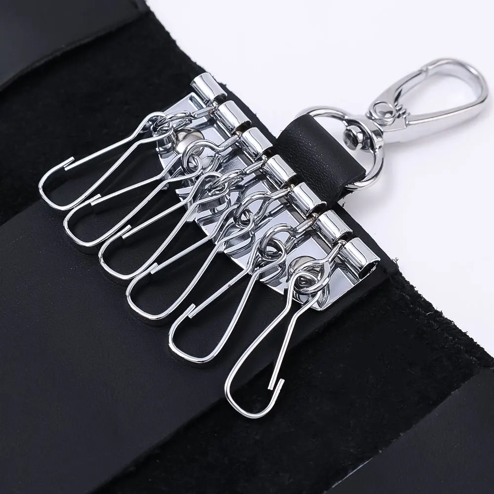 Portable Leather Housekeeper Holders Car Keychain Key Punck Bag Case Men Black Keys Wallet Cover Simple Solid Color Storage Bags