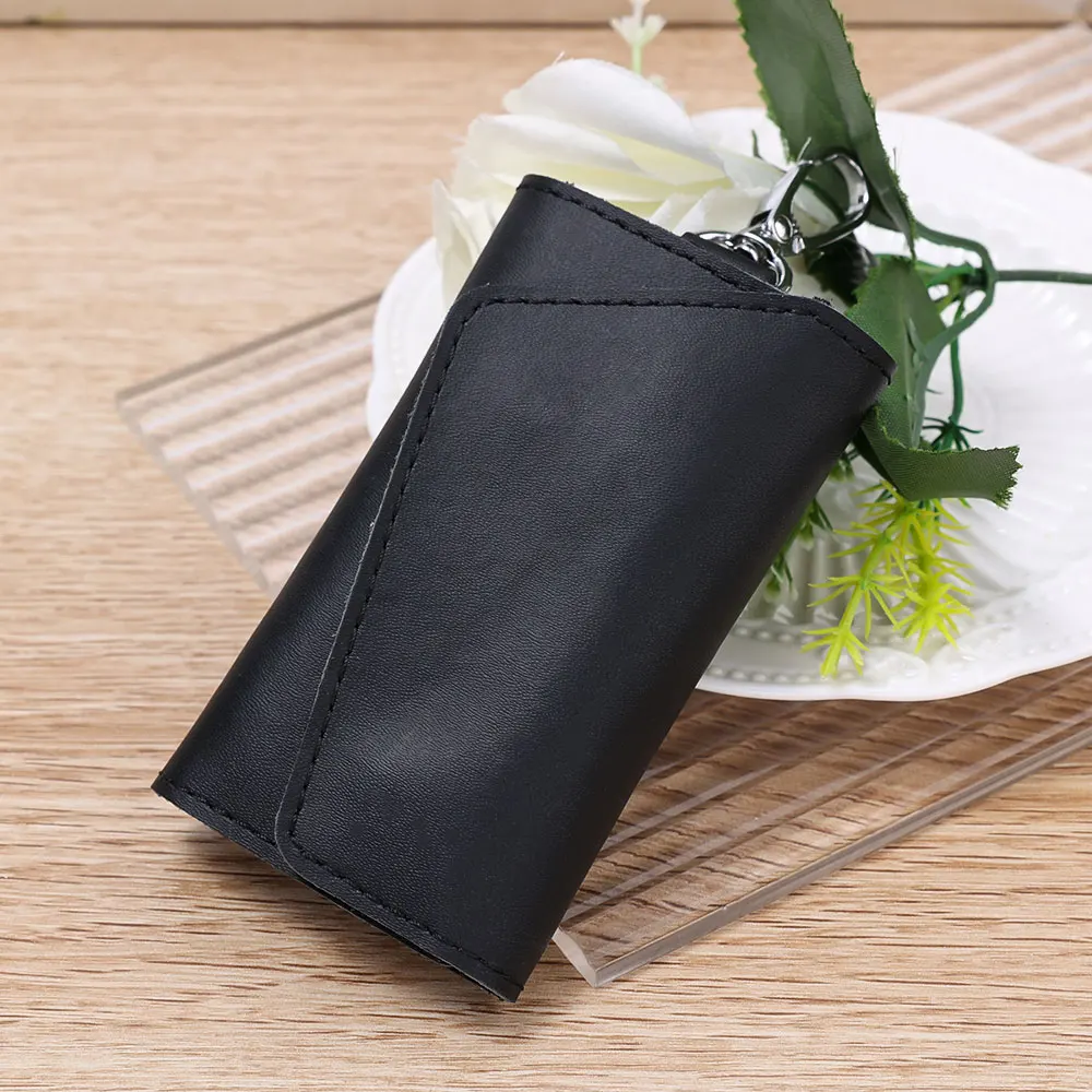 Portable Leather Housekeeper Holders Car Keychain Key Punck Bag Case Men Black Keys Wallet Cover Simple Solid Color Storage Bags