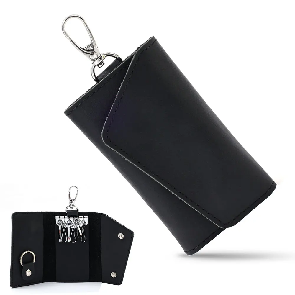 Portable Leather Housekeeper Holders Car Keychain Key Punck Bag Case Men Black Keys Wallet Cover Simple Solid Color Storage Bags