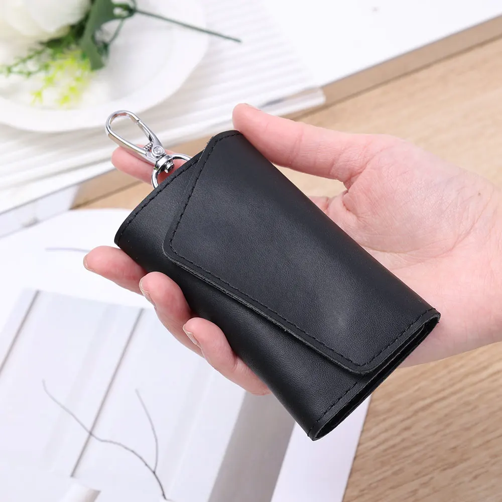 Portable Leather Housekeeper Holders Car Keychain Key Punck Bag Case Men Black Keys Wallet Cover Simple Solid Color Storage Bags