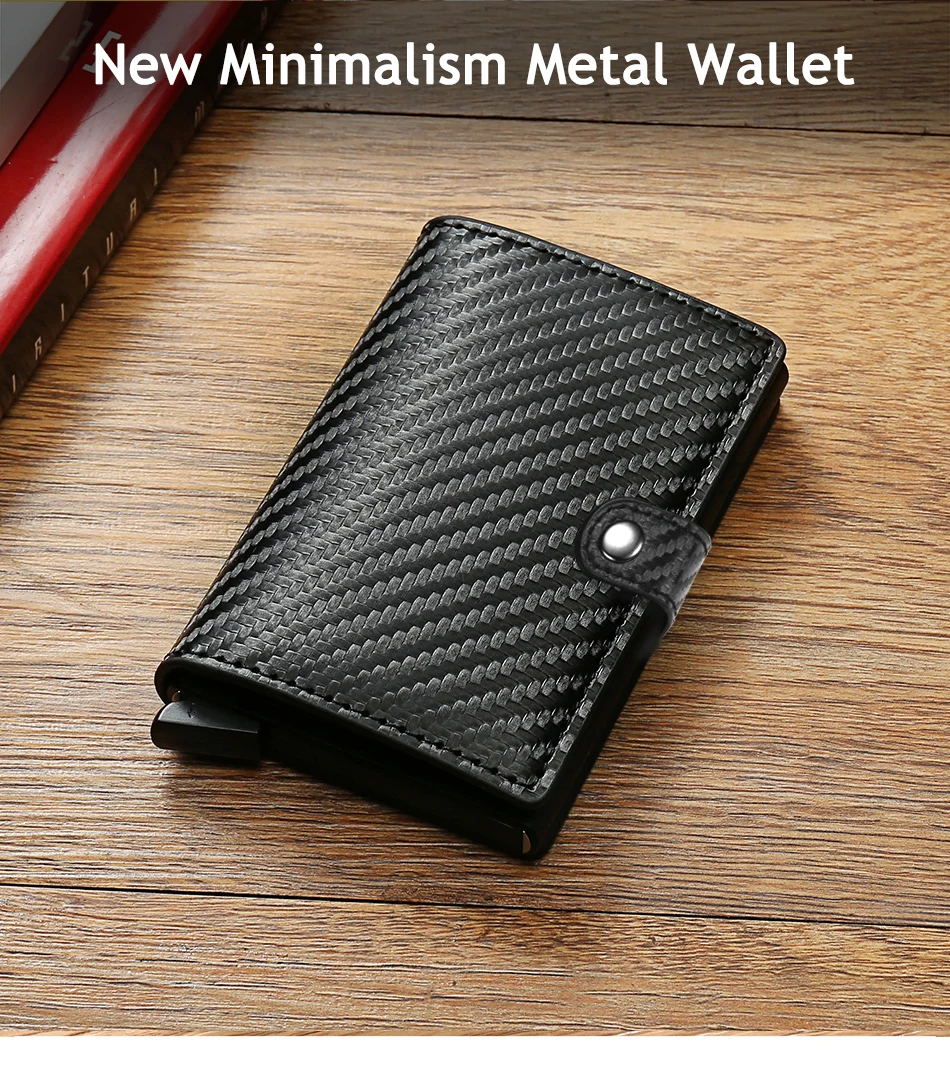 Carbon Fiber Credit Card Holder Wallet Men Rfid Smart Metal Thin Slim Pop Up Minimalist Wallet Small Black Purse Metal Vallet