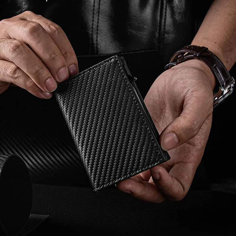YATBEST Men's RFID Anti-Theft Three Fold Wallet Ultra-Thin with Zipper Coin Pocket Credit Card Clip Brush Anti-Magnetic Card Bag