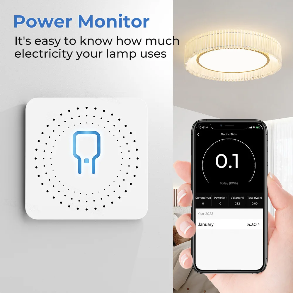 16A Tuya WiFi Smart Switch 2-way Control with Energy Monitor Switch Mini Smart Breaker Smart Life Control  Alexa Via Google Home