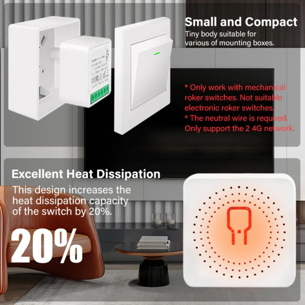 16A Tuya WiFi Smart Switch 2-way Control with Energy Monitor Switch Mini Smart Breaker Smart Life Control  Alexa Via Google Home