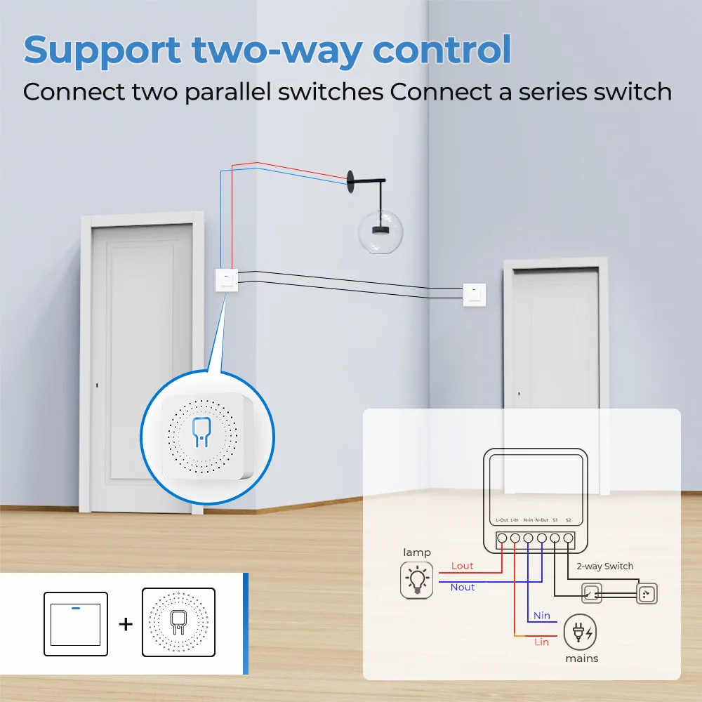 16A Tuya WiFi Smart Switch 2-way Control with Energy Monitor Switch Mini Smart Breaker Smart Life Control  Alexa Via Google Home