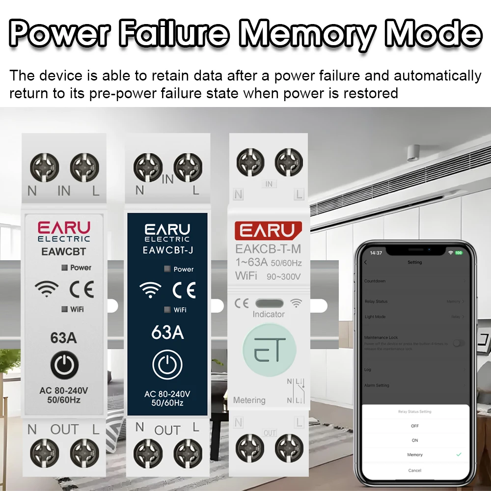 Tuya WiFi Smart Circuit Breaker MCB 1P+N 63A Timer Power Energy kWh Voltage Current Meter Protector Voice Remote Control Switch