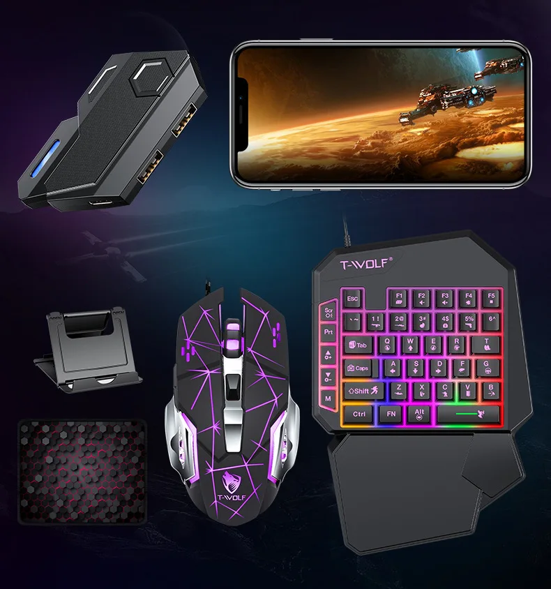 Kit Mobilador Gamer Kit Gaming Keyboard Mouse Mobile Games Converter 5 In 1 Combo One Hand Keyboard Converter Mobile Games TF900 Kit Mobilador Gamer Kit Gaming Keyboard Mouse Mobile Games Converter 5 In 1 Combo One Hand Keyboard Converter Mobile Games TF900