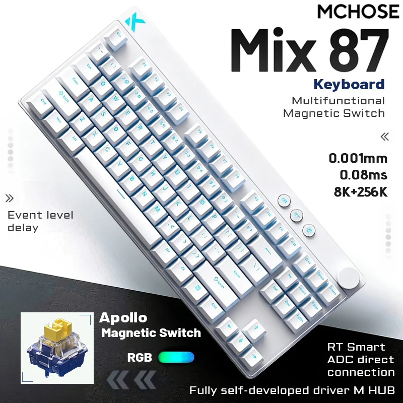 MCHOSE MIX87 Wired Gaming Keyboard Magnetic Swtich Keyboard 8K+256K Esport 0.08ms Low Latency E-Sports Custom Gamer Accessories