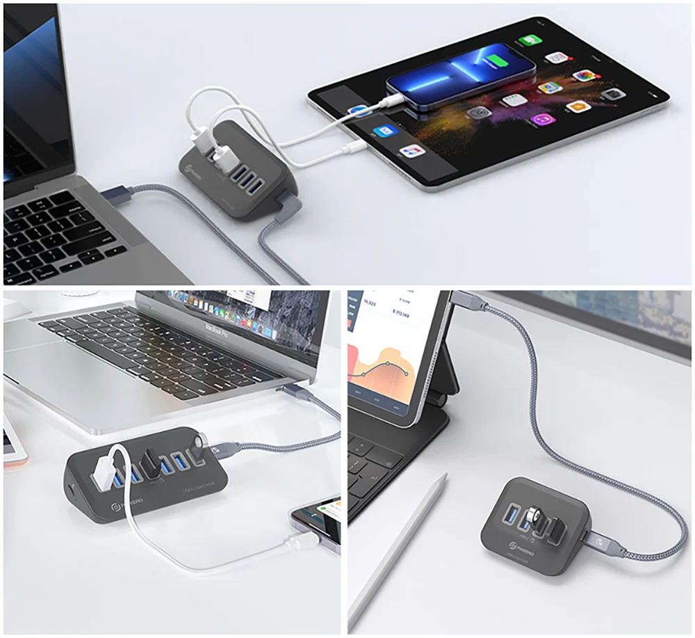 PHIXERO USB Splitter USB 3.2 Hub 5Gbps Type C Adapter Multi Ports USB 3.0 Docking Station Hub for Surface Macbook Laptop PC Hub PHIXERO USB Splitter USB 3.2 Hub 5Gbps Type C Adapter Multi Ports USB 3.0 Docking Station Hub for Surface Macbook Laptop PC Hub