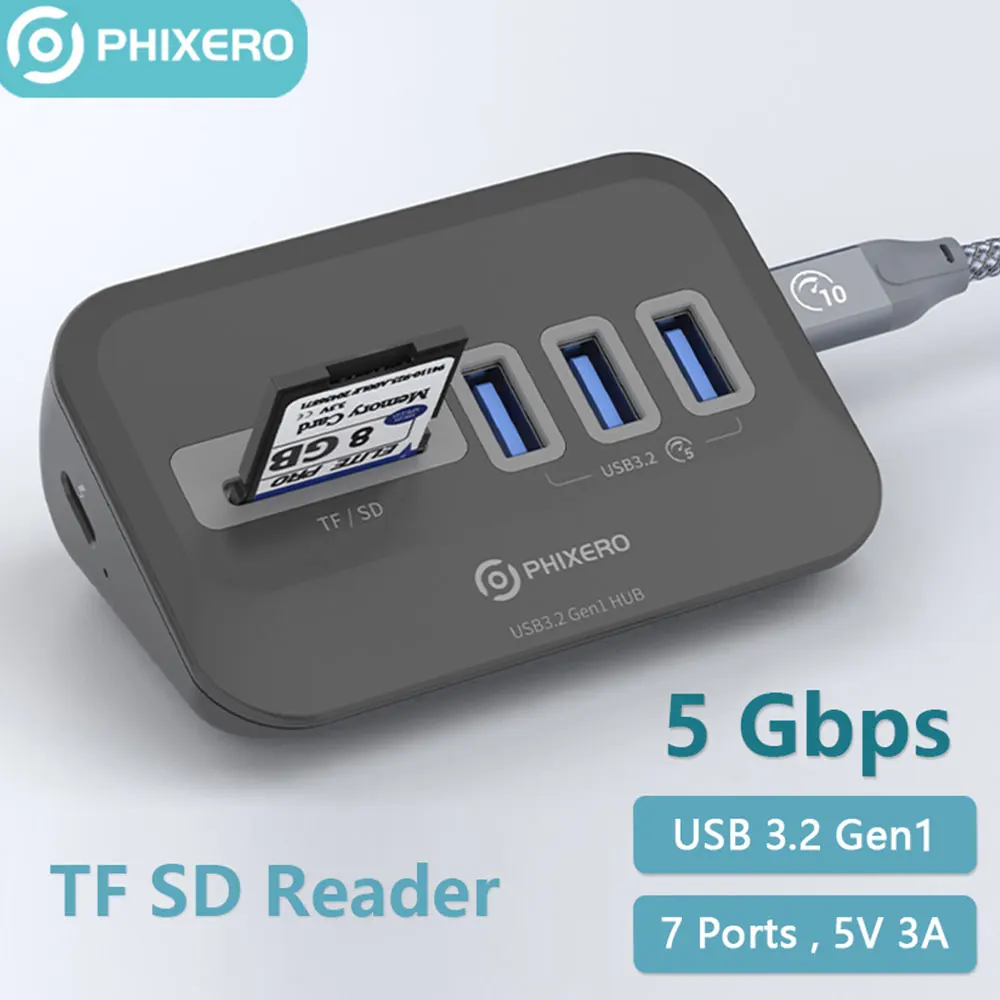 PHIXERO USB Splitter USB 3.2 Hub 5Gbps Type C Adapter Multi Ports USB 3.0 Docking Station Hub for Surface Macbook Laptop PC Hub PHIXERO USB Splitter USB 3.2 Hub 5Gbps Type C Adapter Multi Ports USB 3.0 Docking Station Hub for Surface Macbook Laptop PC Hub