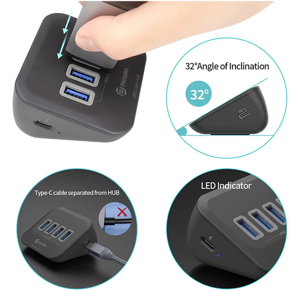 PHIXERO USB Splitter USB 3.2 Hub 5Gbps Type C Adapter Multi Ports USB 3.0 Docking Station Hub for Surface Macbook Laptop PC Hub PHIXERO USB Splitter USB 3.2 Hub 5Gbps Type C Adapter Multi Ports USB 3.0 Docking Station Hub for Surface Macbook Laptop PC Hub