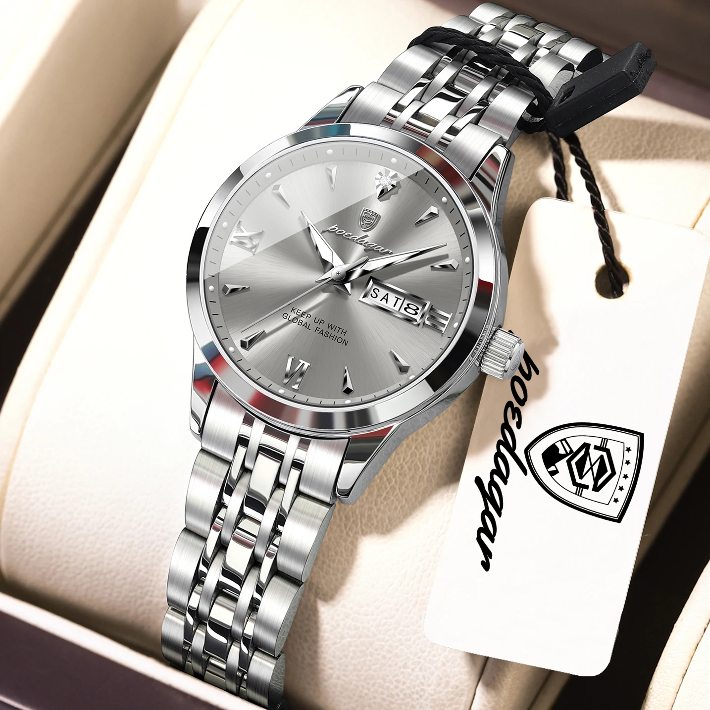 POEDAGAR Original Watch For Woman Waterproof Luminous Date Week Ladies Watch Stainless Steel Quartz Women's Watches Female Reloj
